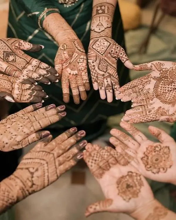 We love creating beautiful designs for the entire bridal party. Here is a look at a variety of coordinated henna styles for the bride's squad, making for a memorable and photo ready mehndi ceremony.