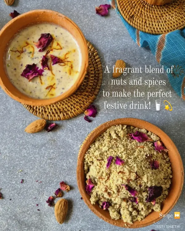 For the festival of Holi, I prepare this homemade Thandai powder. It's a fragrant blend of nuts and spices that you can mix with milk for a perfect festive drink.