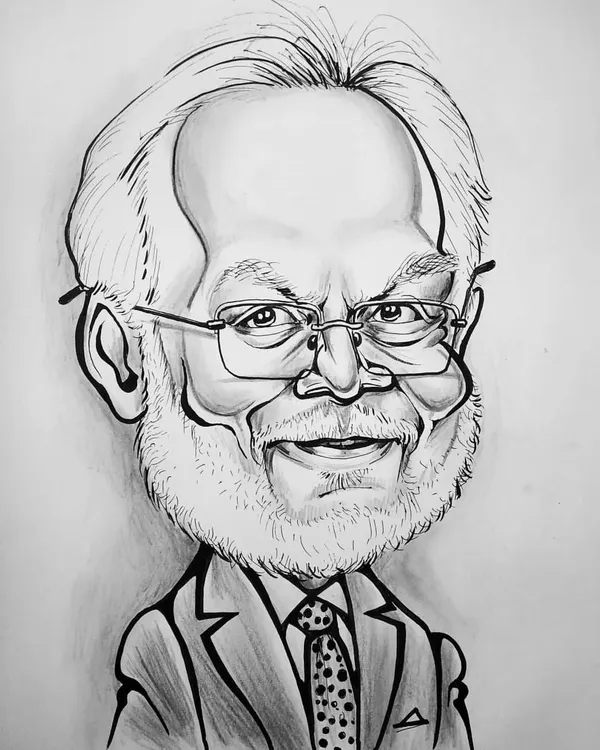 A recent corporate caricature commission. These make for unique and respected gifts in a professional setting, perfect for honoring a senior or a retiring colleague.