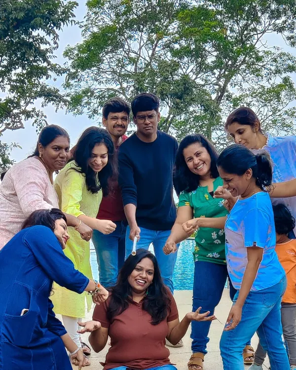 A moment of pure fun and camaraderie during a team-building activity at a corporate retreat. These games are designed to break the ice and encourage collaboration in a relaxed, natural setting.