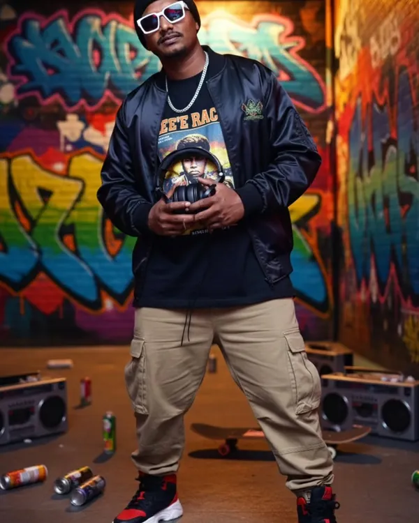 Throwing it back to the 90s with this hip-hop-themed photoshoot. My sets often include old-school tracks, and this look captures that vibe.