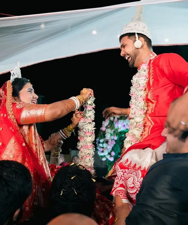 The 'Shubho Drishti' ritual in a Bengali wedding, where the bride and groom see each other for the first time, is always full of laughter and joy.