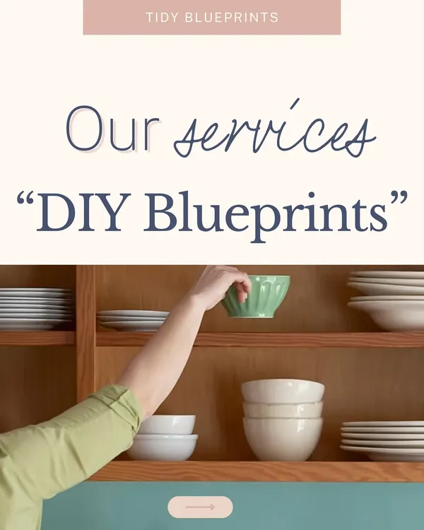 This carousel explains my DIY Blueprints service, a virtual consultation designed to give you a personalized roadmap to lasting organization. It's perfect for those who want expert guidance with a hands-on approach.