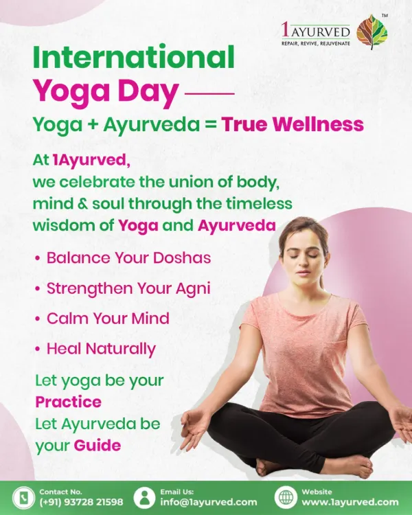 On International Yoga Day, we celebrate the powerful union of Yoga and Ayurveda. Together, they provide a timeless path to true wellness by balancing your doshas, strengthening your agni (digestive fire), and calming your mind for natural healing.