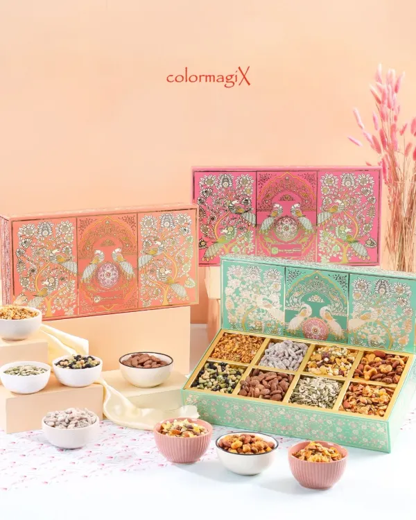 Our elegant "book style" boxes are filled with a healthy and delicious assortment of premium dry fruits and nuts. Available in multiple colors, they are a perfect gift of wellness and luxury.