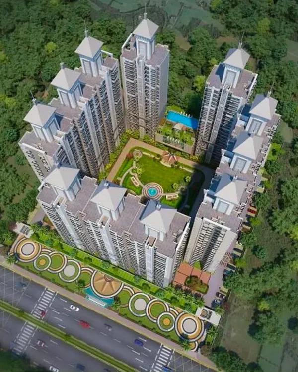 This aerial view showcases the scale of a large residential complex we landscaped. We handle complete project planning and execution, transforming large spaces into structured, green communities.