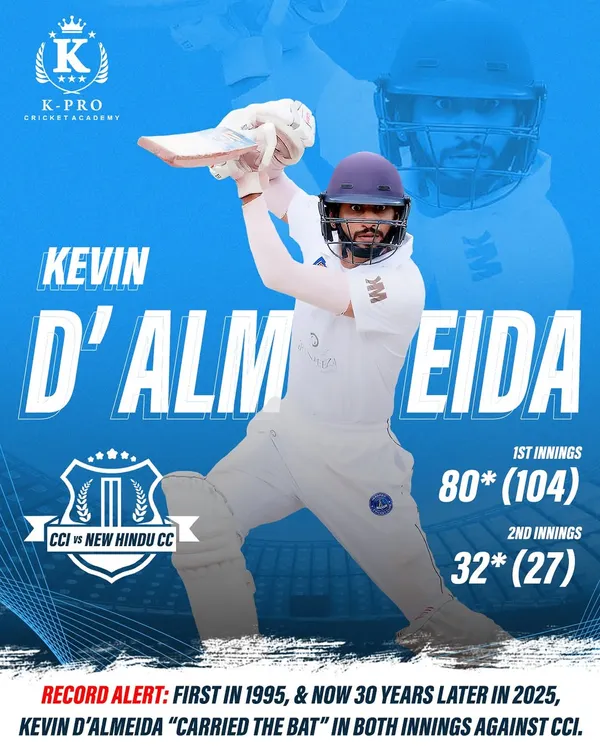 A historic achievement. Our player Kevin D’Almeida makes history in the Kanga League, carrying the bat in both innings, a feat not seen in 30 years.