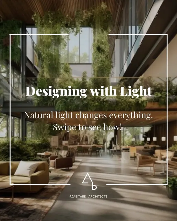 We believe that designing with light is fundamental to creating exceptional spaces. Natural light, in particular, has the power to transform the mood and energy of a room, as this image of a plant-filled atrium beautifully illustrates.