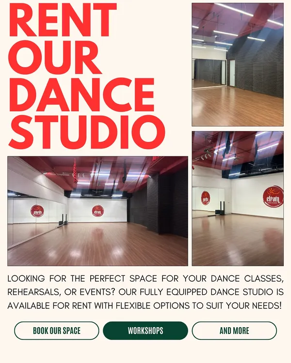 This is our creative space, available for you to rent. It's fully equipped with professional flooring, full-length mirrors, and a great sound system, perfect for your next dance class, rehearsal, workshop, or video shoot.