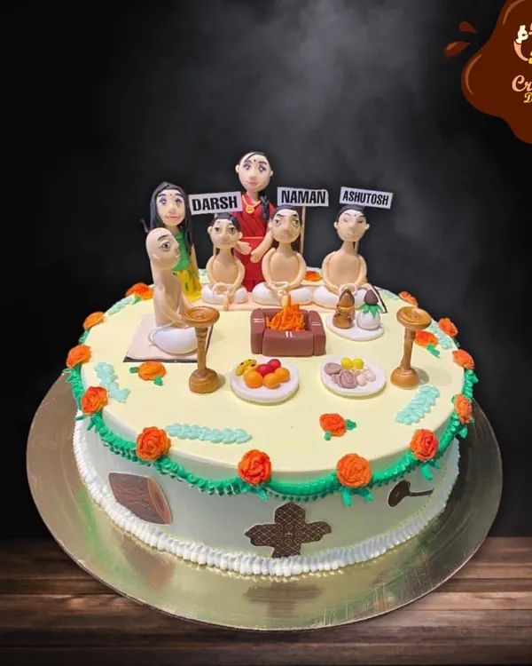 This fully customized Havan pooja cake is one of my proudest creations. I sculpted each family member and the sacred fire scene from fondant to make a truly personal and memorable centerpiece for a special family ceremony.