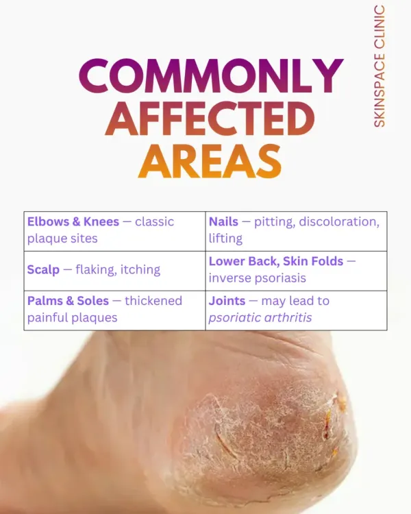 Psoriasis can affect many areas beyond the elbows and knees, including the scalp, nails, and even joints, which can lead to psoriatic arthritis. A thorough diagnosis is key to managing all aspects of the condition.