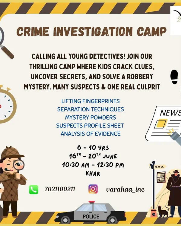 Calling all young detectives. Our Crime Investigation Camp is a thrilling week where kids crack clues, lift fingerprints, analyze evidence, and work together to solve a robbery mystery.