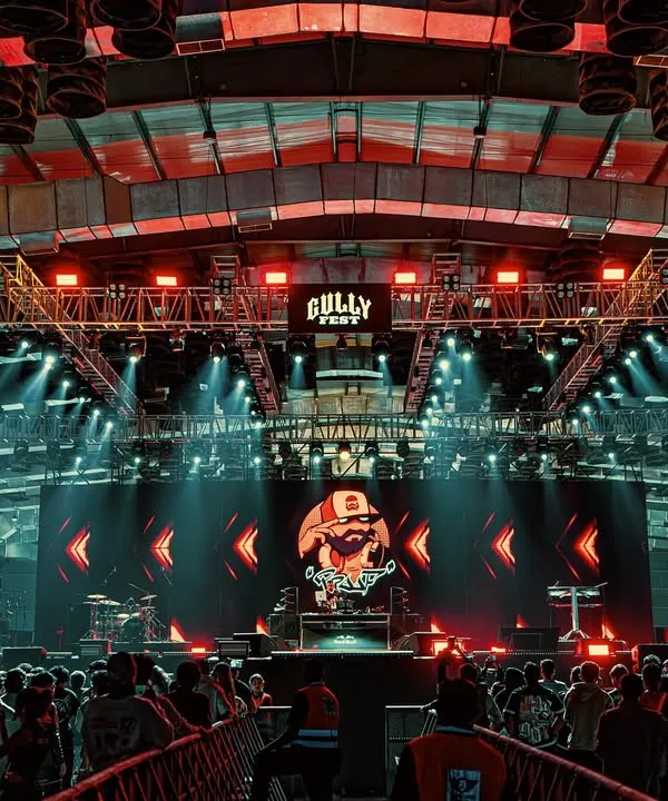 The view from my console at Gully Fest 2024. The massive stage production, the lights, and the sea of people ready for the show is an incredible sight.