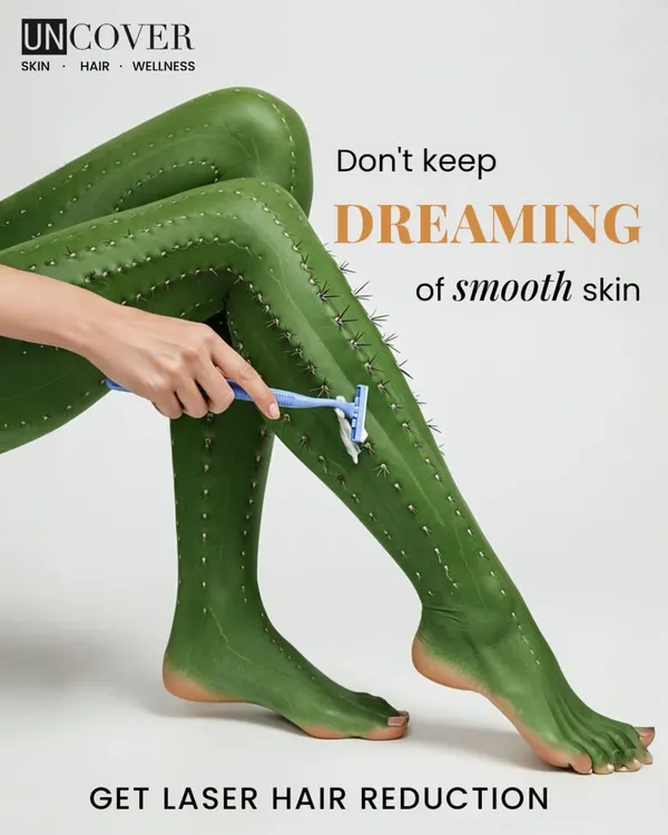 Don't keep dreaming of smooth skin while dealing with prickly regrowth. This visual shows the problem we solve. Laser hair reduction is the scientific solution to say goodbye to the endless cycle of shaving.