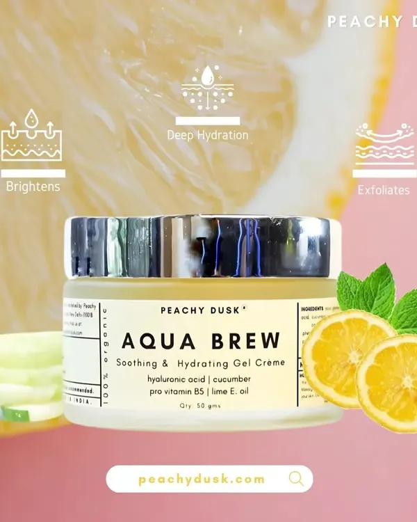 Keep your skin happy and hydrated with Aqua Brew. This soothing gel creme brightens, deeply hydrates, and exfoliates with a refreshing blend of hyaluronic acid, cucumber, and lime oil.