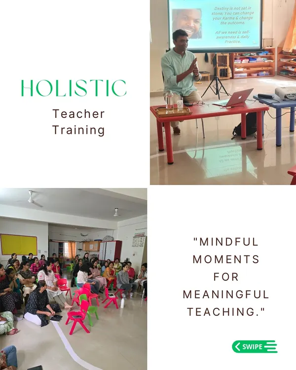 Before we can guide our children, we must first nurture ourselves. This collage from a holistic training session shows our commitment to mindful, conscious education. We bring this same focus on presence, empathy, and personal growth to our parenting workshops.