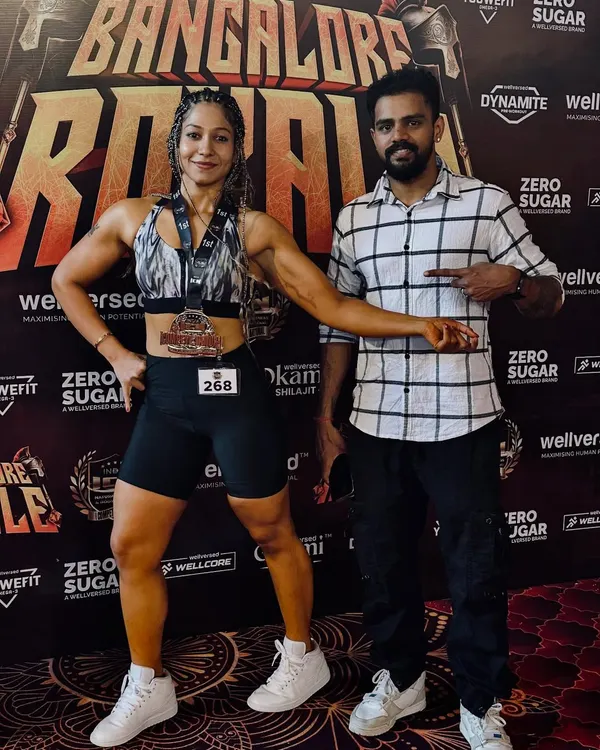 So proud to stand next to my wife after she won 1st place in the ICN Bangalore transformation competition. Her journey from 97 kgs to 61 kgs is a testament to her incredible discipline and the effectiveness of a structured fitness and nutrition plan.