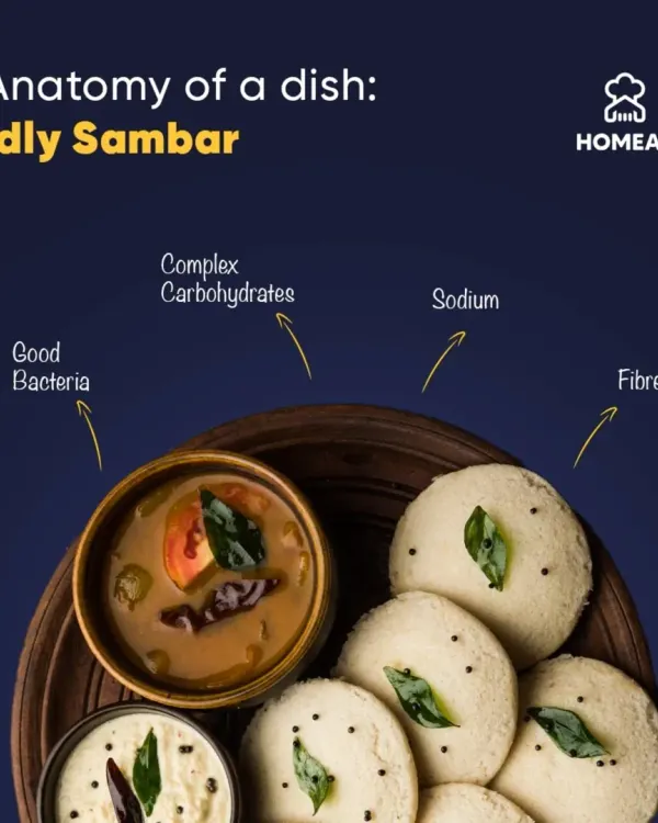 Anatomy of a dish: Idly Sambar. This South Indian breakfast is not just tasty, it's packed with good bacteria for gut health, complex carbohydrates for energy, and fiber.