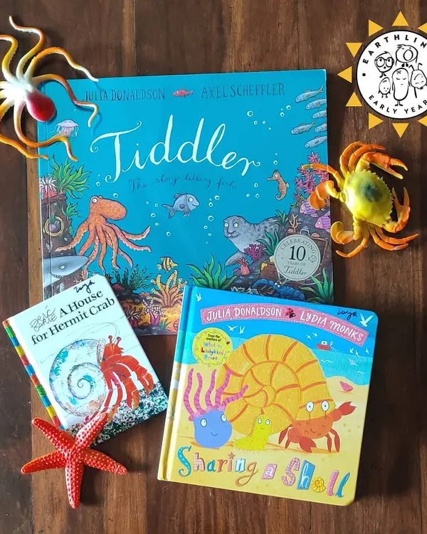Our story selection for 'Water Worlds' week included classics like 'Tiddler' and 'Sharing a Shell'. These books are perfect for introducing marine life and themes of friendship and community.