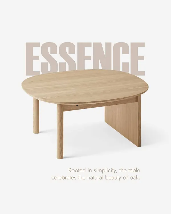 This table celebrates the natural beauty of oak wood. Its simple, clean design with rounded edges and a minimalist frame makes it a timeless piece. It’s rooted in simplicity, bringing a sense of calm and organic warmth to any space.