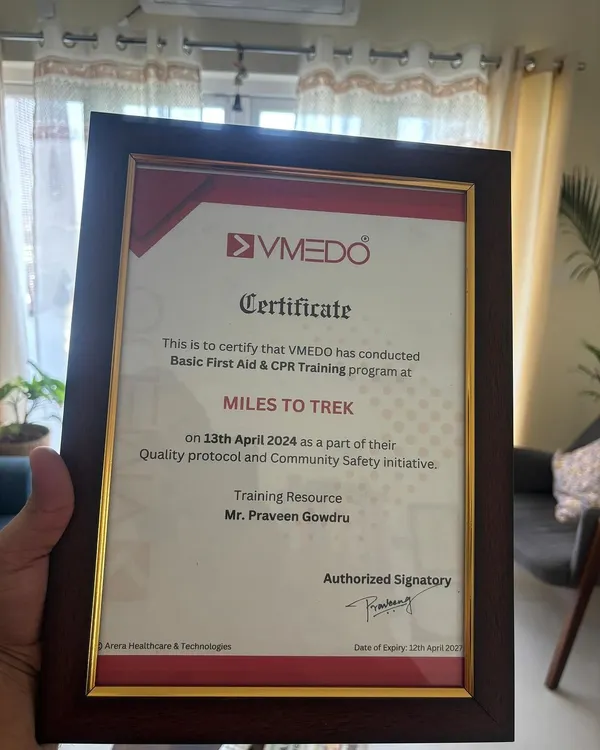 We are proud to be certified in Basic First Aid & CPR. This certificate represents our commitment to the safety and well-being of every trekker who joins us.