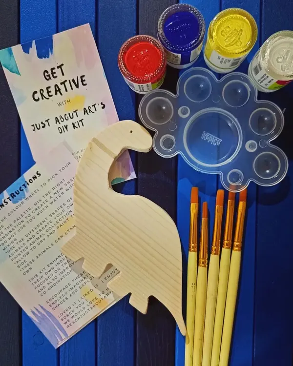 Get creative with our DIY Art Kit. Each kit comes with wooden animal cutouts, non-toxic paints, brushes, a palette, and instructions to guide your little one's masterpiece.