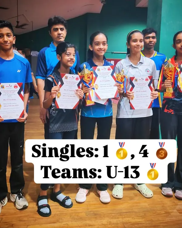 A group of our district champions celebrating a haul of medals, including a team gold, at the 1st Thane District Ranking tournament. This shows our collective strength and team spirit.