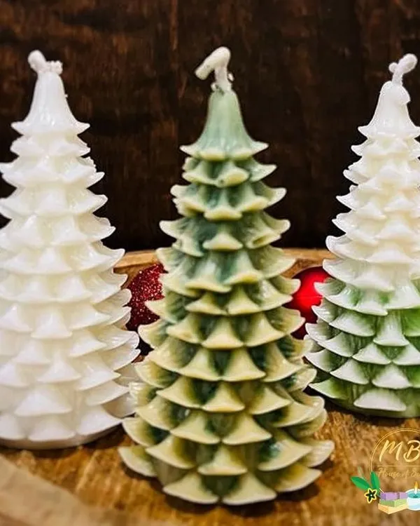 Get into the holiday spirit with my Christmas Tree scented pillar candles. These detailed candles are perfect for your Christmas decor and come in beautiful shades of green and white.