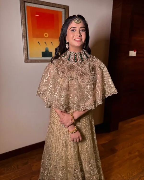 Whispering beauty for the groom's sister. For this Sufi night look, I created a soft glam makeup look with muted tones and radiant skin to complement her elegant Indo-Western cape outfit.