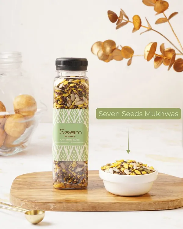 My Seven Seeds Mukhwas is a healthy and crunchy blend of nutritious seeds, perfect as a post-meal digestive or a light snack on its own.