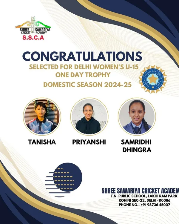 I am incredibly proud to see our girls, Tanisha, Priyanshi, and Samridhi, selected for the Delhi Women's U-15 squad. This is a huge step in their journey and proof of our academy's high-performance coaching for the 2024-25 domestic season.