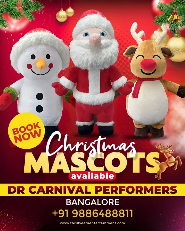 Meet our Christmas Mascots! We have the full set available for booking: a friendly Santa Claus, an adorable Snowman, and a cheerful Reindeer to make your holiday event complete.
