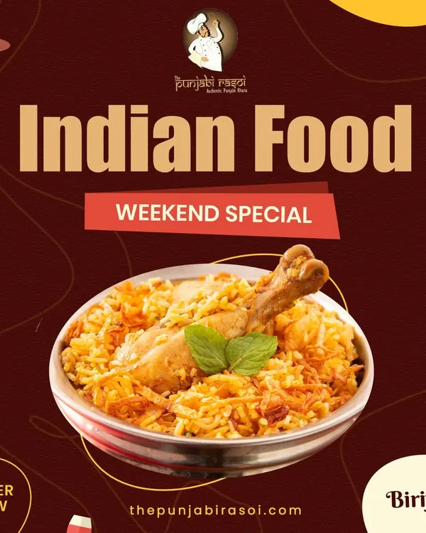 Our weekend special Chicken Biryani. Fragrant rice and tender chicken cooked together with our authentic spice blend.
