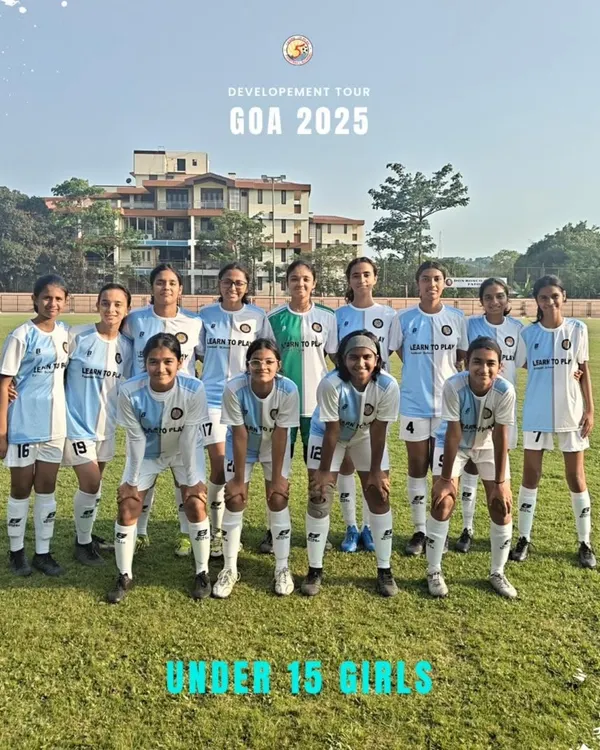 Our Under-15 girls' team posing for a photo during the LTPFS Development Tour in Goa, 2025.