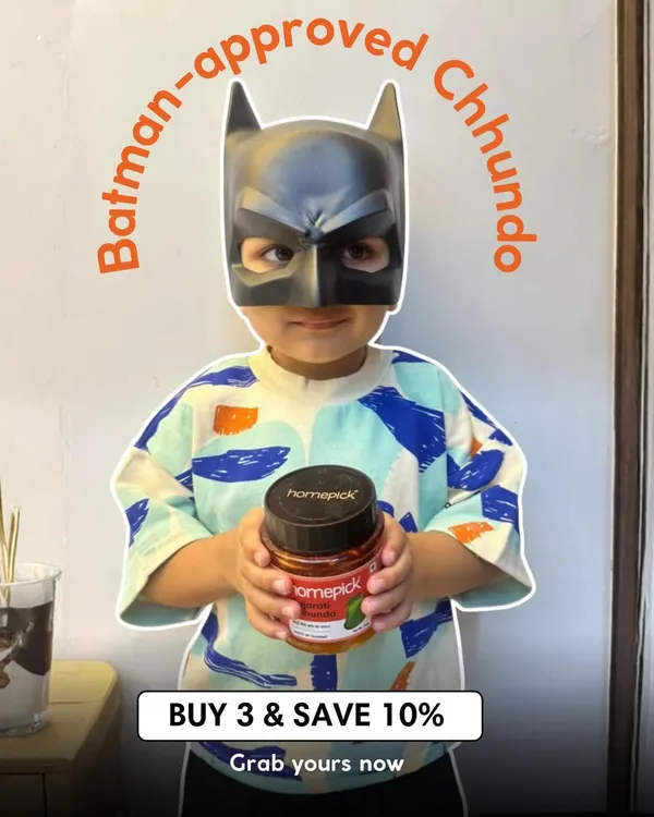 Even our tiniest critics approve. This little Batman loves our sweet and tangy Gujarati Chhundo. It's a joy to see our pickles becoming a favourite in your homes.