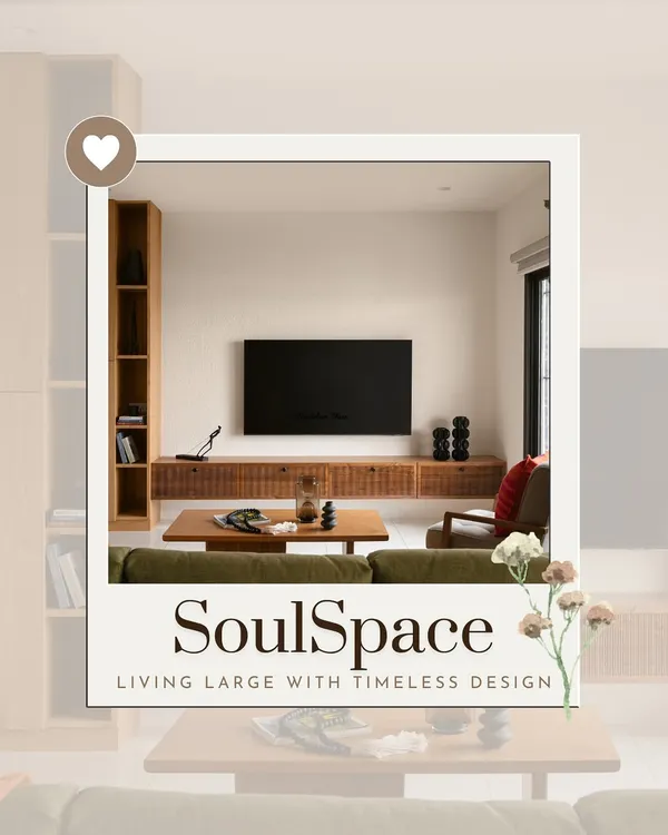 This graphic encapsulates our 'SoulSpace' concept for a living room. It highlights the clean lines, warm wood tones, and comfortable furnishings that create a timeless and welcoming family space.