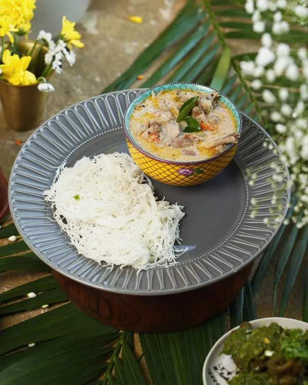 On a groovy, rainy day, there's nothing better than this. A peppery, sand-toned Nasrani Stew served with delicate Idiyappam (string hoppers). It's a heart-warming combination of flavors that is pure comfort.