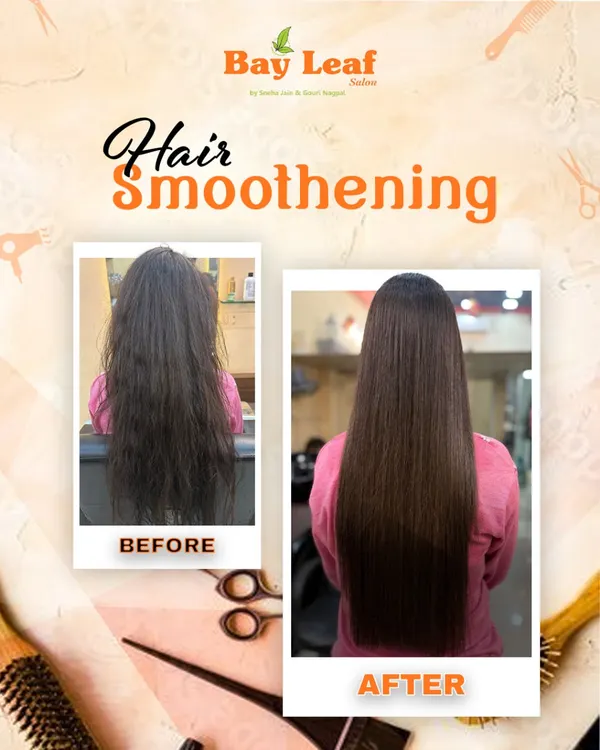 This before and after of a hair smoothening treatment shows just what's possible in one salon visit. We took her hair from frizzy and wavy to perfectly sleek and straight.