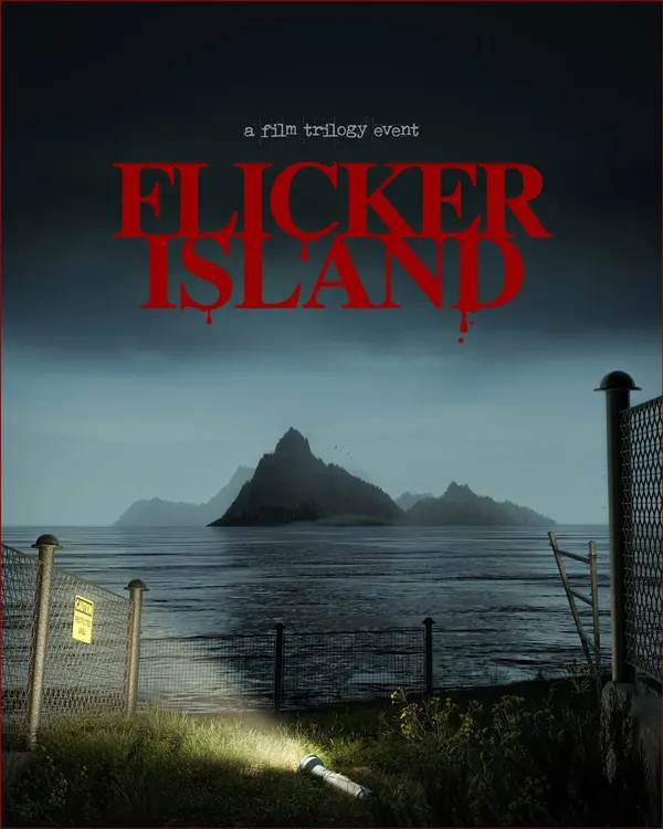 This is the official poster-style artwork for my conceptual project, "Flicker Island". This format is perfect for promoting a concept album or film trilogy event, establishing a clear brand and tone.