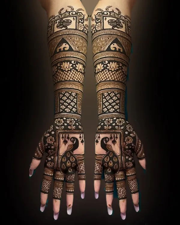 This is what I live for. Creating full bridal mehandi from the fingertips to the elbow, filled with details like peacocks, elephants, and fine jaali work. This is my kala, done with complete patience and focus.