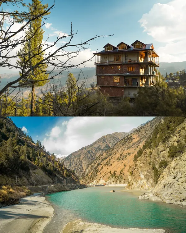 A diptych showing a beautiful house in the mountains and a stunning river valley. The caption tells my personal story of how photography became my passion and profession after a setback in college.