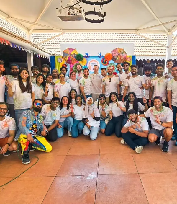 A great group shot after the Holi celebration I hosted for Amazon Music. It was a day filled with color, music, and fun team-building games.