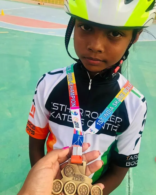 This is what it's all about. Our skater Veeskha Kandula with her well-earned national gold medal from the open national skating championship in Mohali.