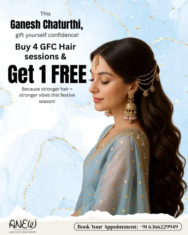This Ganesh Chaturthi, gift yourself confidence with our festive offer on GFC Hair Sessions. Purchase four sessions and receive one completely free, because stronger hair means stronger vibes this season.