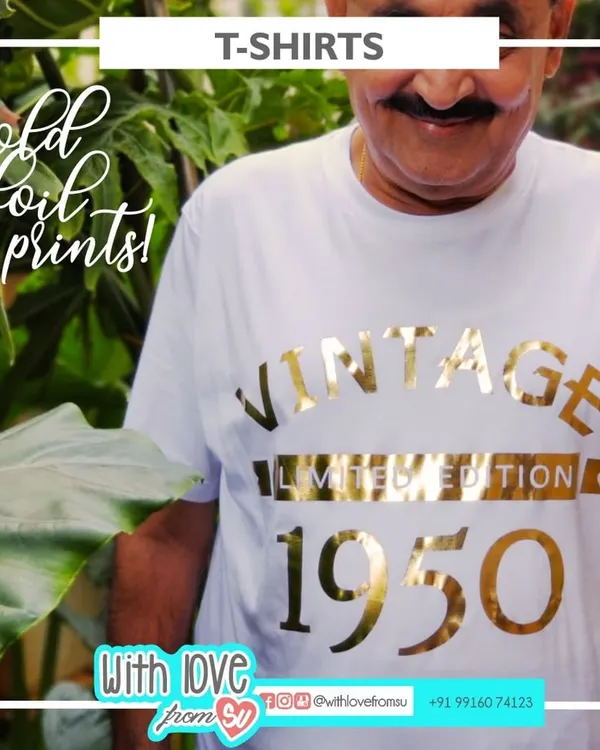 Celebrate a milestone birthday in style with a "Vintage Limited Edition" t-shirt. The year of birth is printed in a brilliant gold foil that really shines, making it a super special gift for a parent or grandparent.