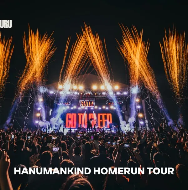 Kicking off with the explosive energy of the Hanumankind Homerun Tour in Bengaluru. This shot captures the peak moment of a sold-out show, complete with pyrotechnics and a roaring crowd, showcasing the high-production value we bring to every major hip-hop event.
