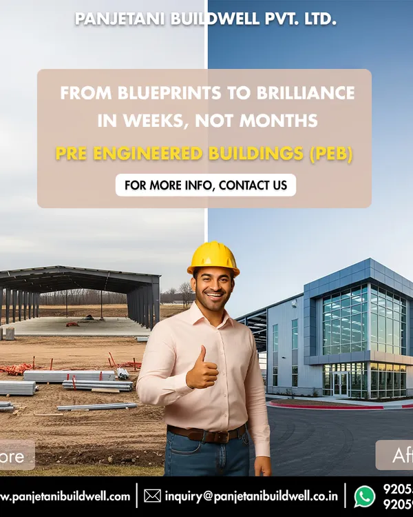 We transform empty sites into fully functional, modern structures in weeks, not months. This before-and-after demonstrates the speed and efficiency of our Pre-Engineered Building (PEB) system, taking you from blueprint to brilliance with minimal delay.