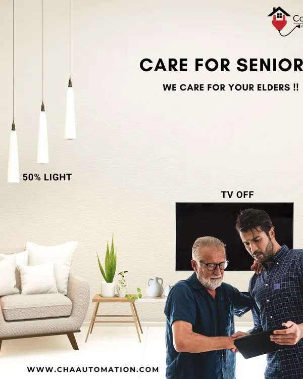 We provide smart care for seniors. Our automation systems allow for easy control of the home environment, such as dimming lights to 50% or turning off the TV, making daily life more comfortable for your elders.