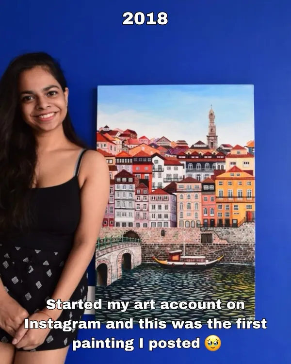 This was a huge moment for me in 2018. I finally started my art account on Instagram, and this painting of a colorful European city was the very first piece I ever posted. It marks the official beginning of sharing my art journey with the world.