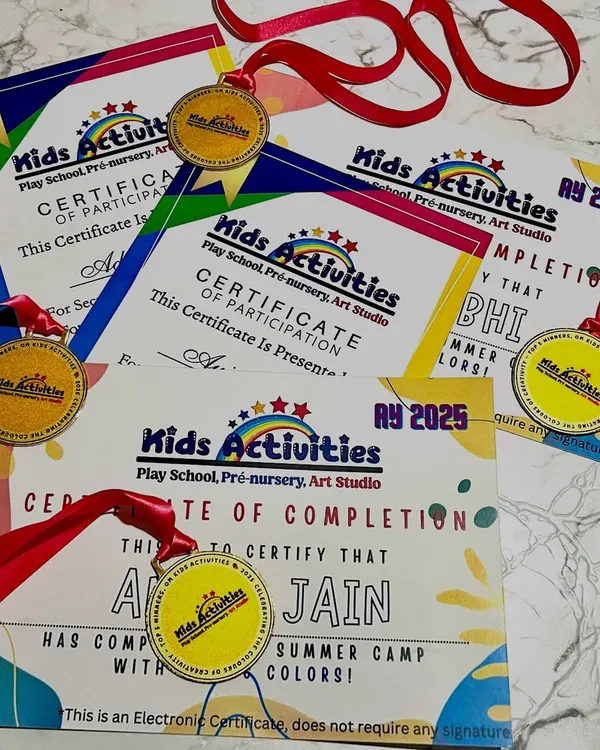 A proud moment for our lovely kiddos. We believe in celebrating every achievement, big or small. These certificates of participation and completion, along with medals, recognize the hard work and creativity of our students.